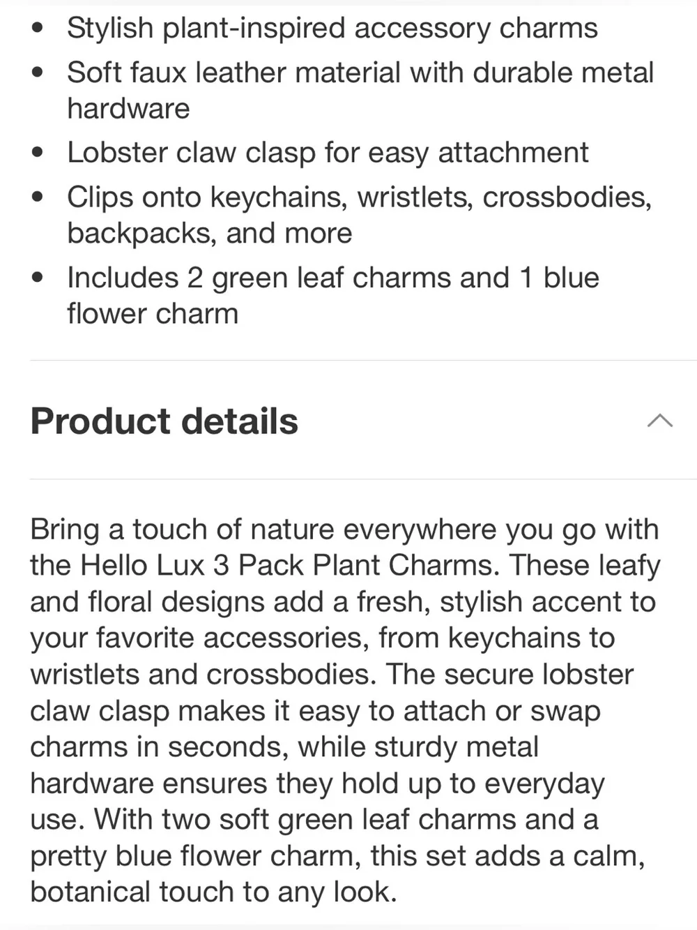 NIB Blue Flower and Green Leaf Leather Charm 3 pc Set